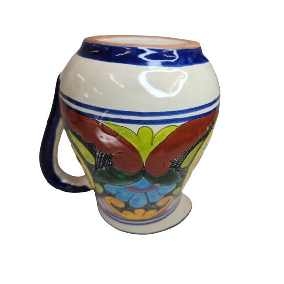 Hand-Painted Mexican Talavera Pottery Pitcher - Colorful Floral Design Singed Pi - Picture 11 of 11